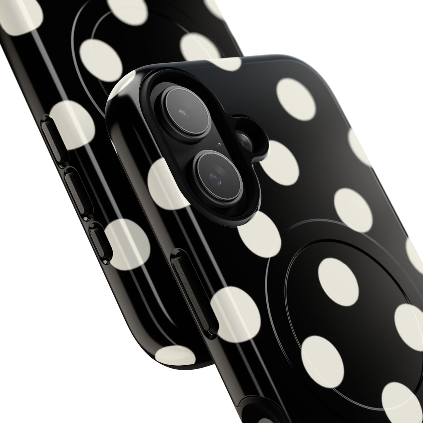 Polka Dot Tough Magnetic Phone Case — Black & White Protective MagSafe Case