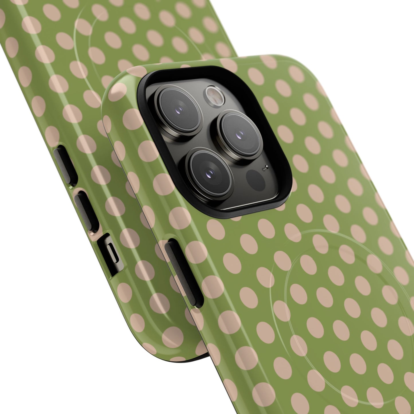 Polka Dot Magnetic Phone Case – Olive Green & Blush Dot Protective Cover
