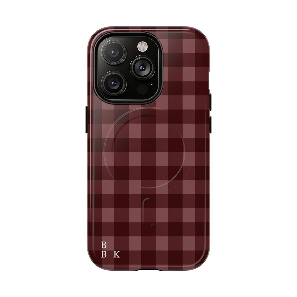 Plaid Magnetic Phone Case — Burgundy Buffalo Check Tough Protective Cover