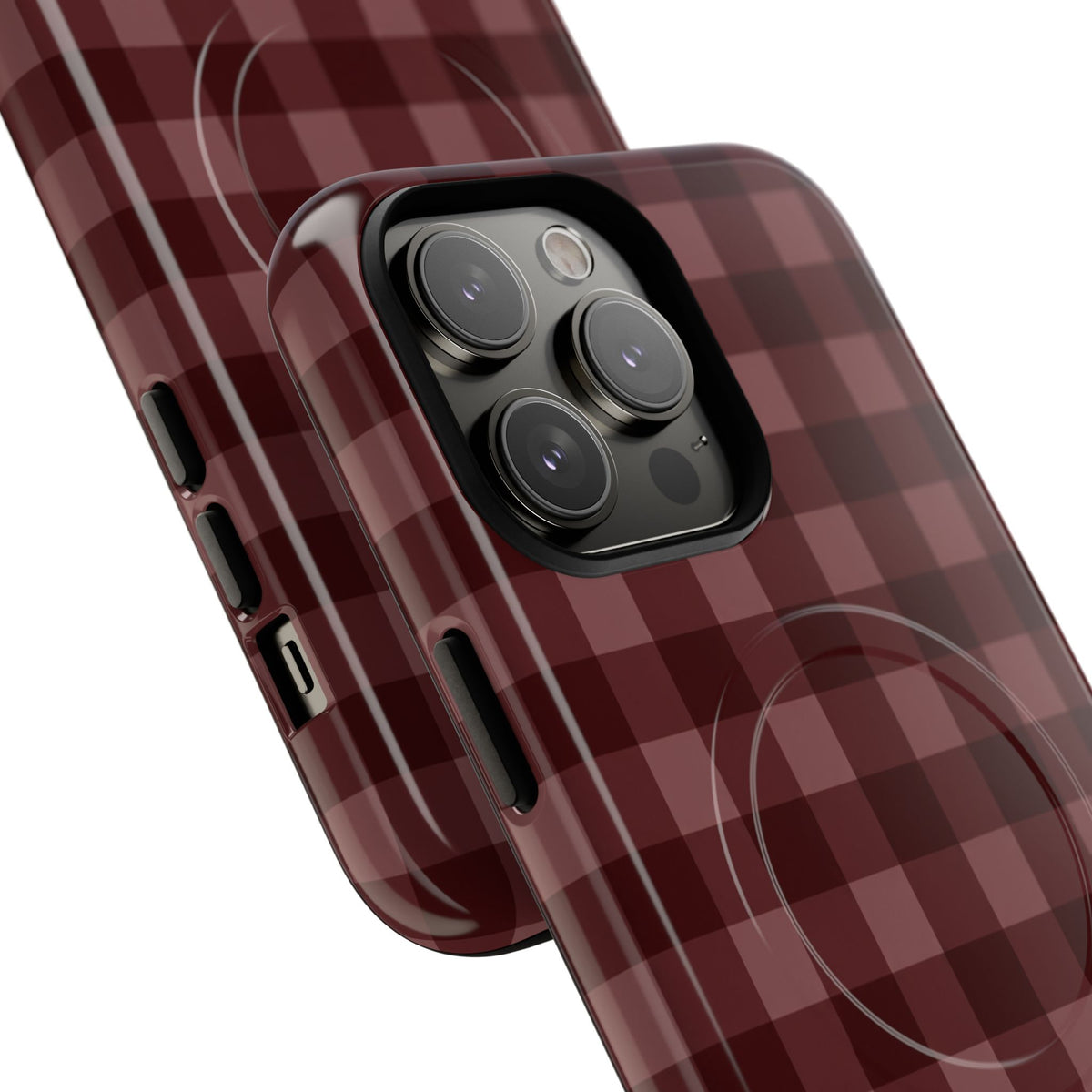 Plaid Magnetic Phone Case — Burgundy Buffalo Check Tough Protective Cover