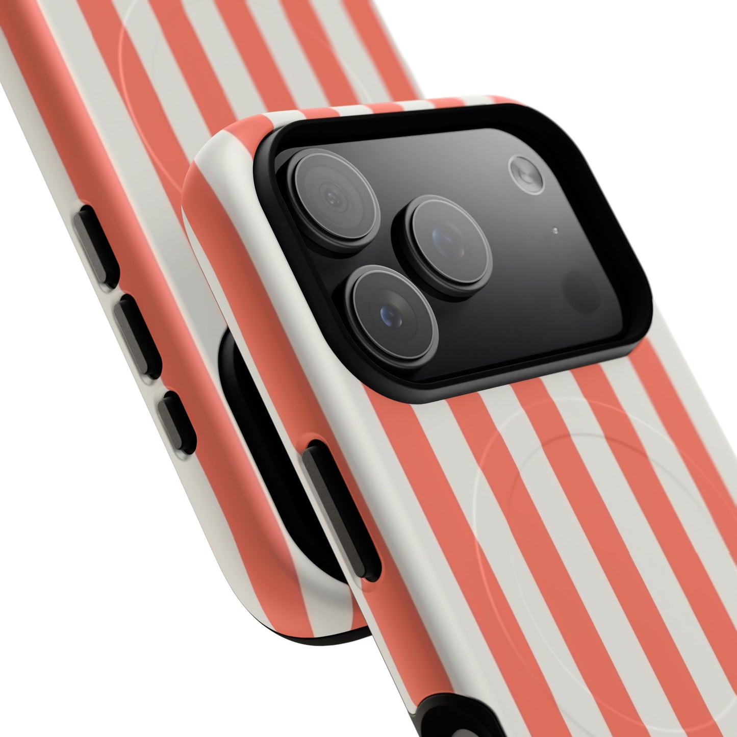 Striped Coral Magnetic Phone Case — Slim Protective Case with Vertical Red-White Stripes