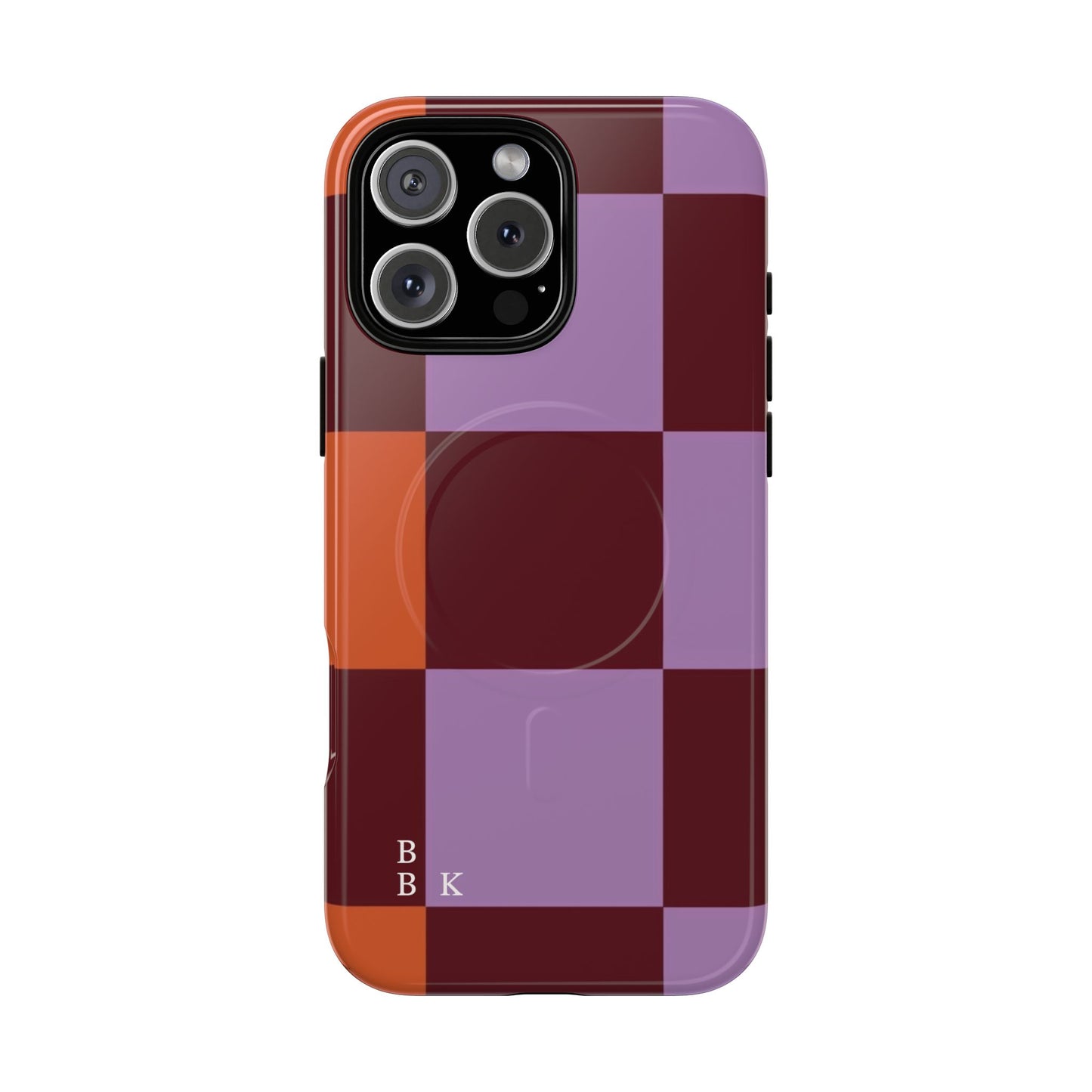 Retro Checker Magnetic Phone Case — Purple & Terracotta Geometric Protection
