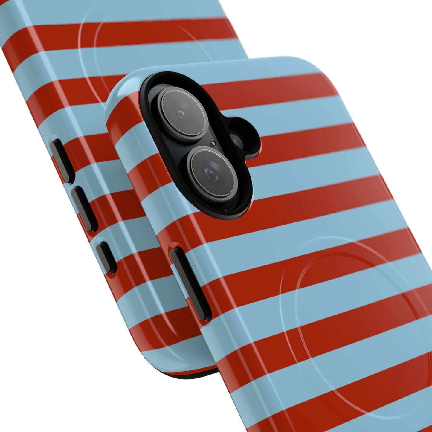 Striped Tough Magnetic Phone Case — Retro Red & Sky Blue