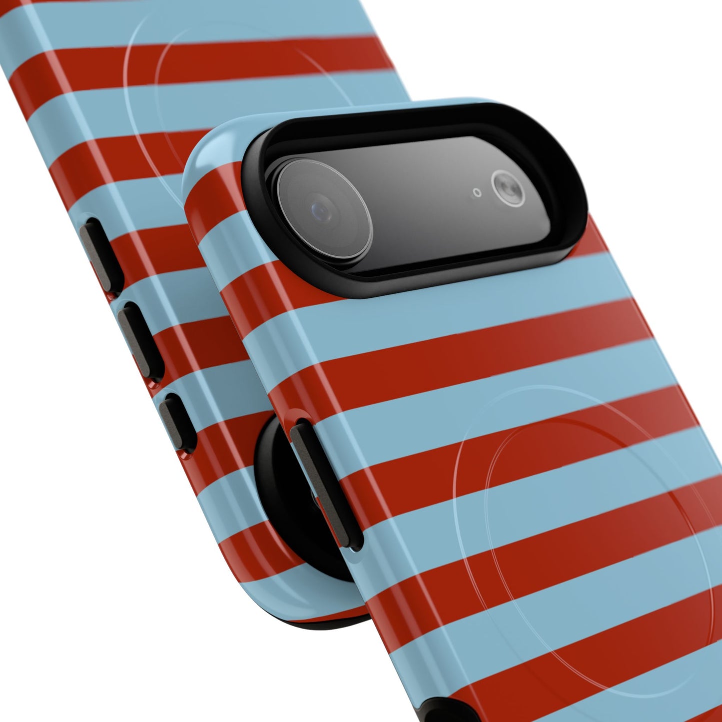 Striped Tough Magnetic Phone Case — Retro Red & Sky Blue