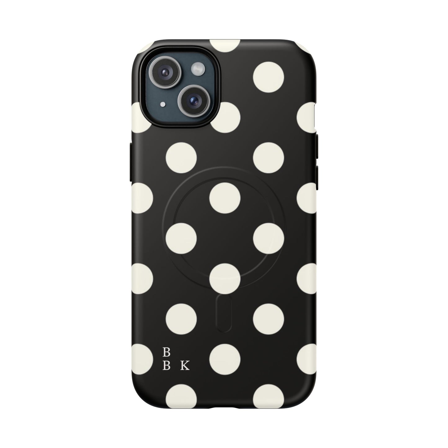 Polka Dot Tough Magnetic Phone Case — Black & White Protective MagSafe Case