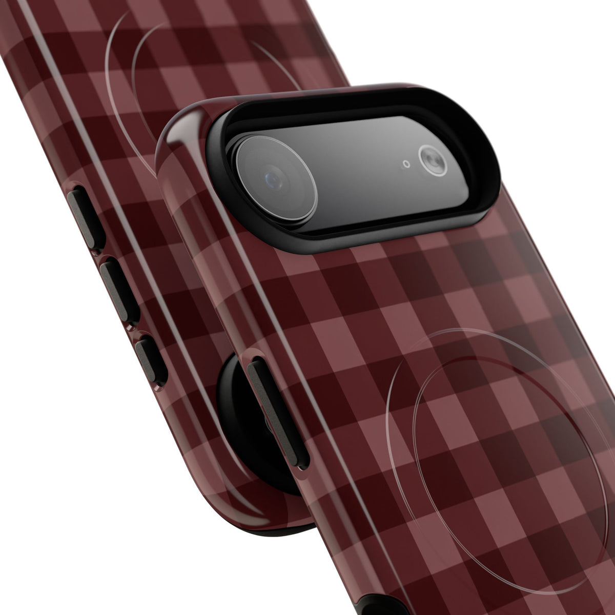 Plaid Magnetic Phone Case — Burgundy Buffalo Check Tough Protective Cover