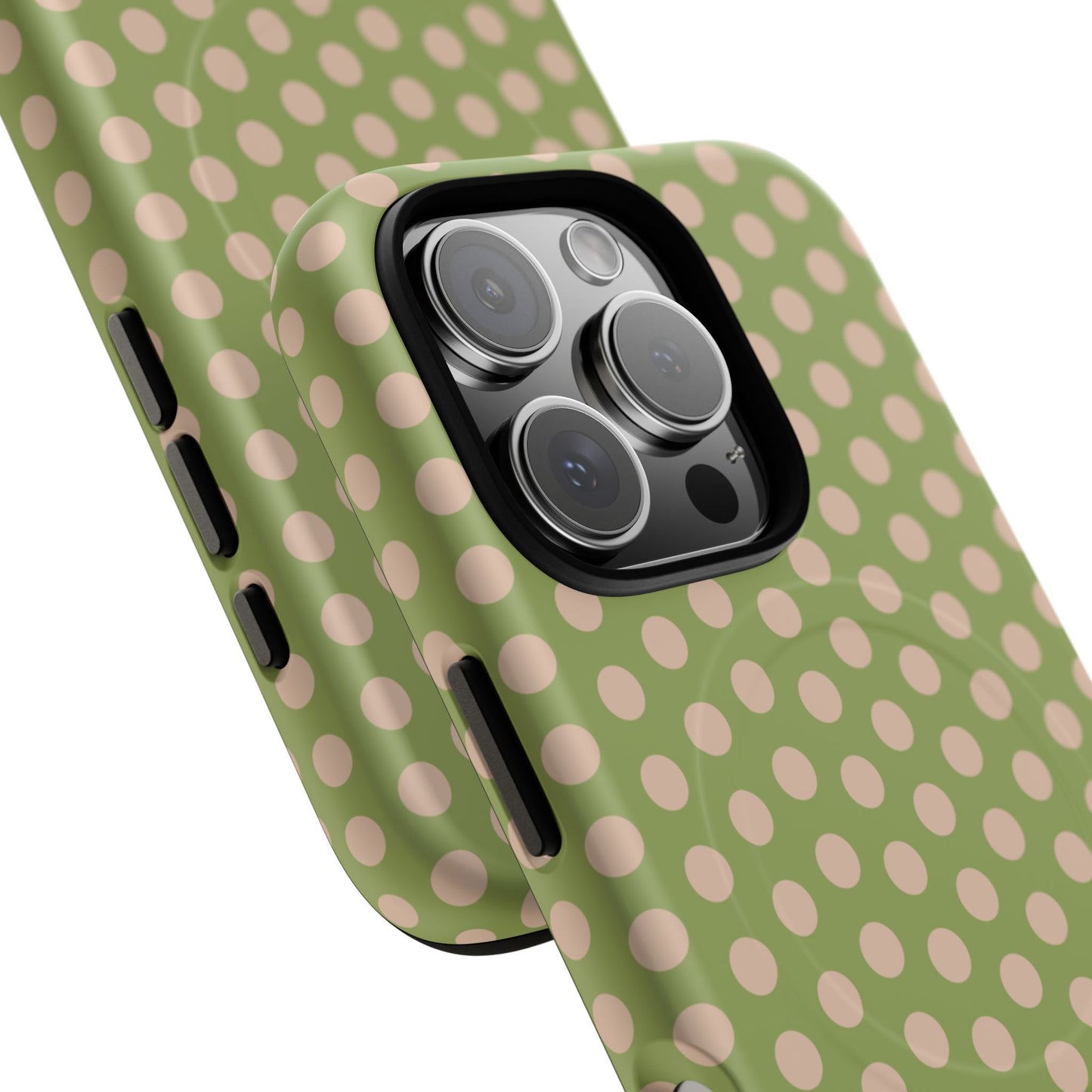 Polka Dot Magnetic Phone Case – Olive Green & Blush Dot Protective Cover