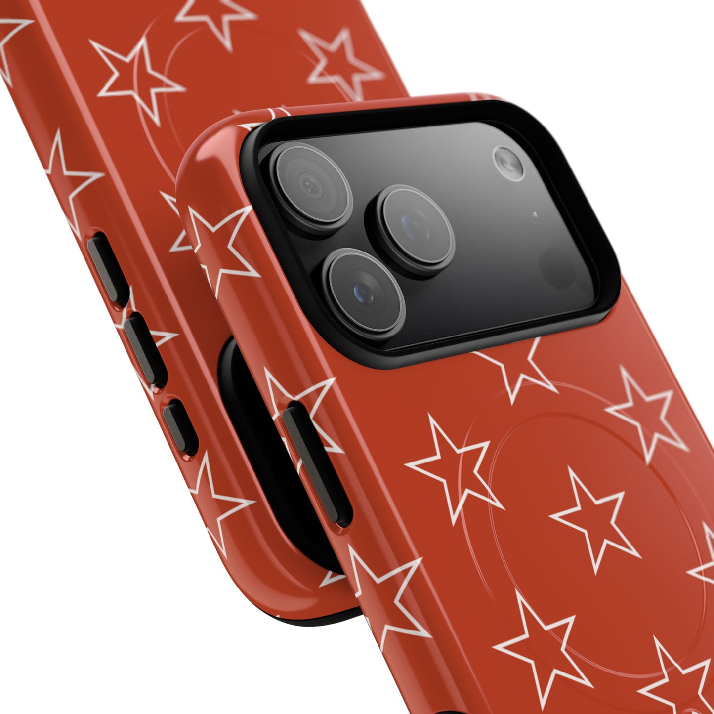 Star Pattern Tough Magnetic Phone Case — Rust Red Protective iPhone Cover