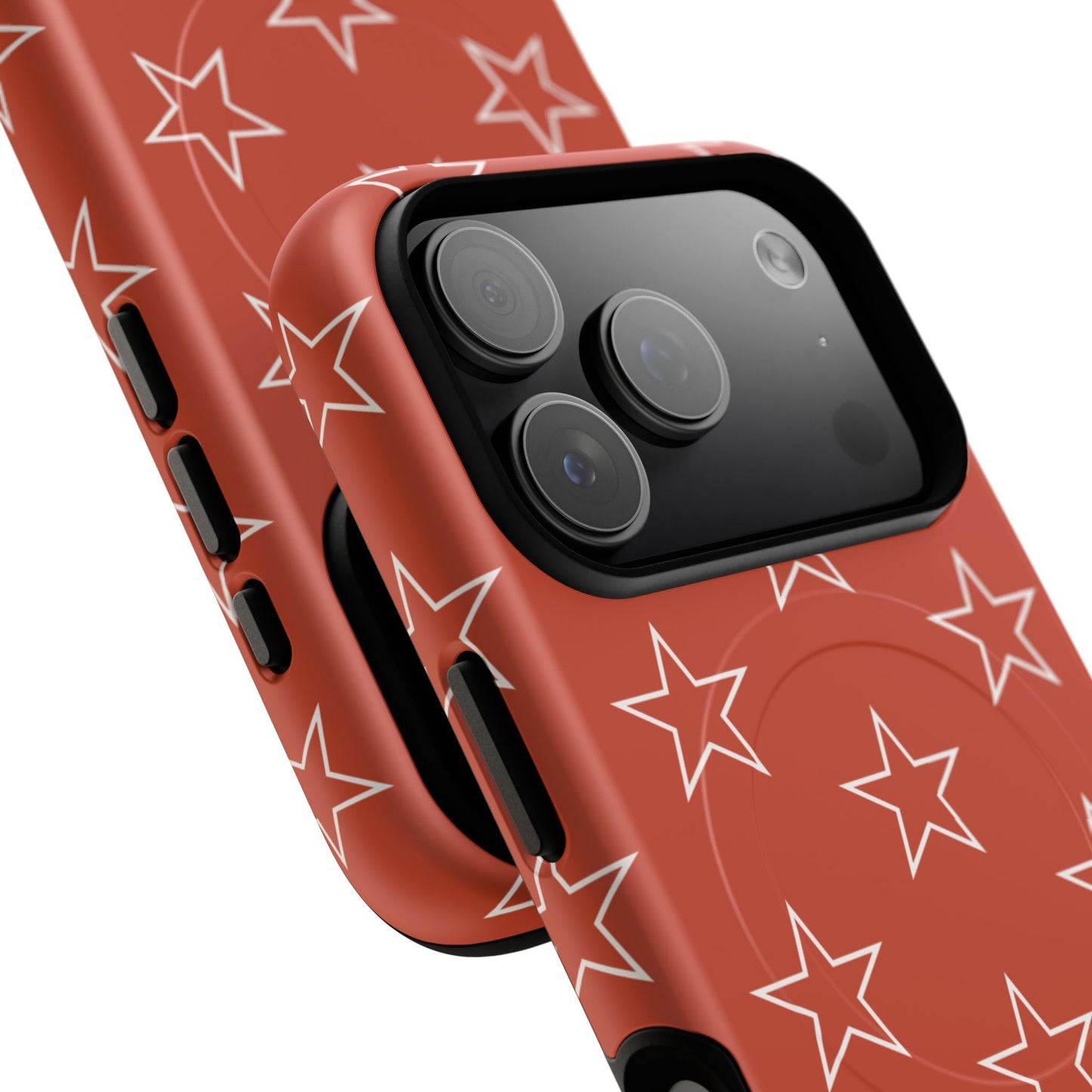 Star Pattern Tough Magnetic Phone Case — Rust Red Protective iPhone Cover