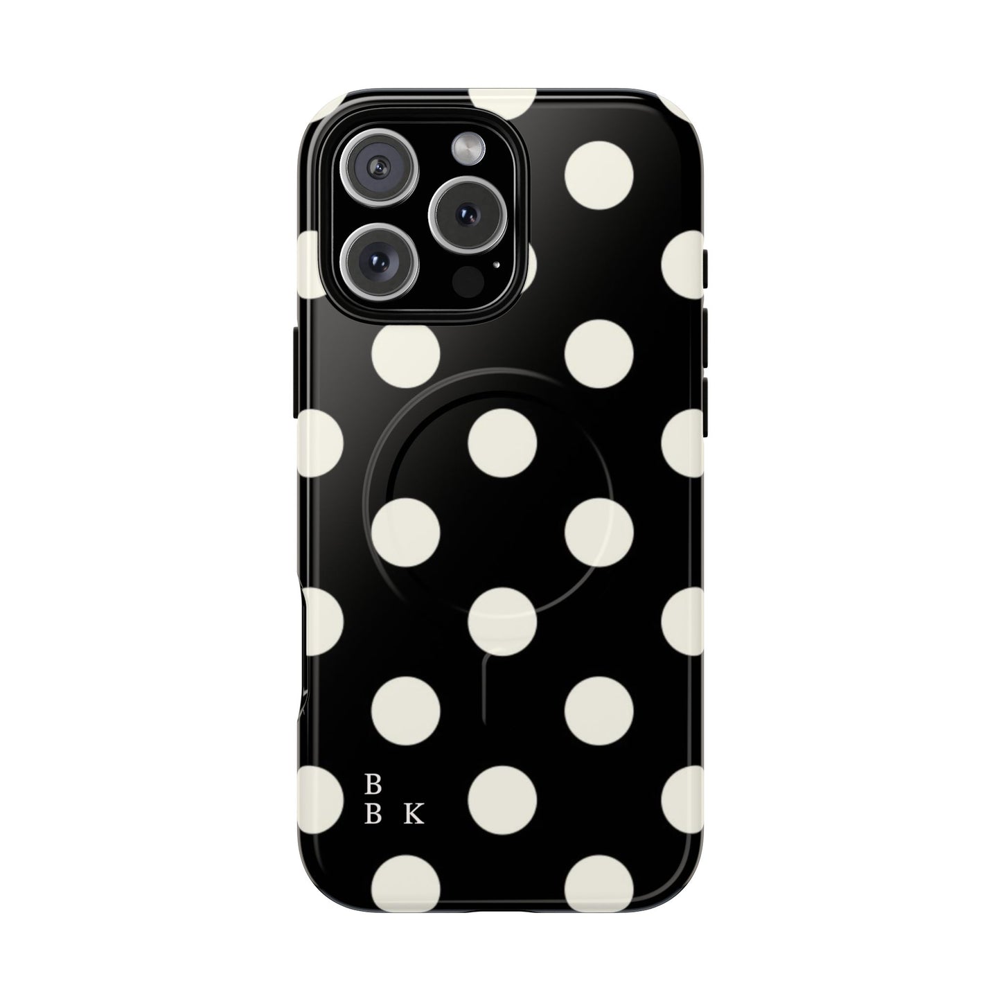 Polka Dot Tough Magnetic Phone Case — Black & White Protective MagSafe Case