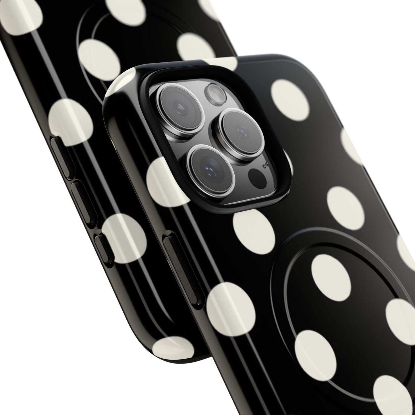 Polka Dot Tough Magnetic Phone Case — Black & White Protective MagSafe Case