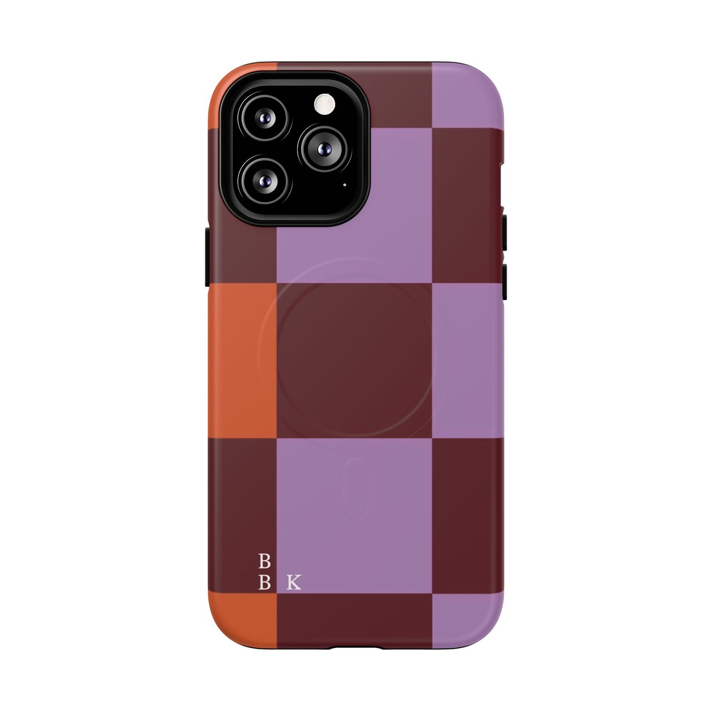 Retro Checker Magnetic Phone Case — Purple & Terracotta Geometric Protection