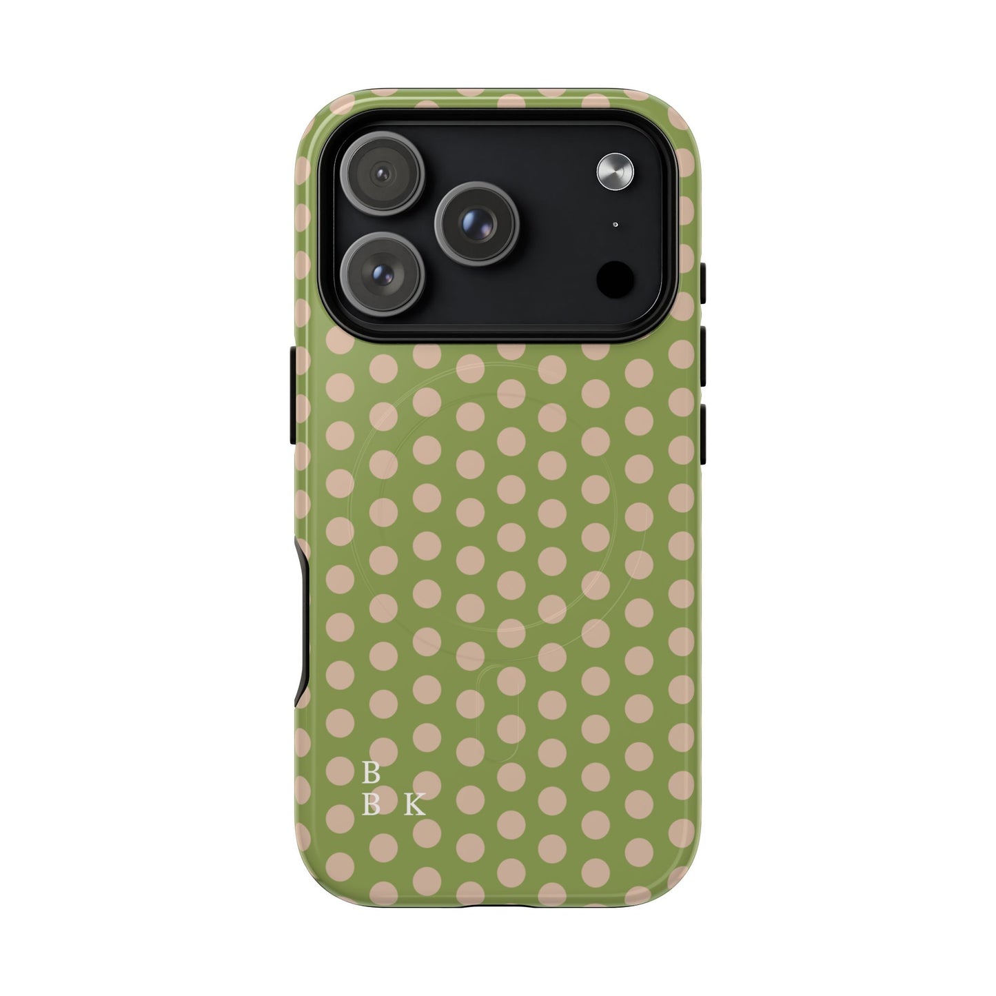 Polka Dot Magnetic Phone Case – Olive Green & Blush Dot Protective Cover