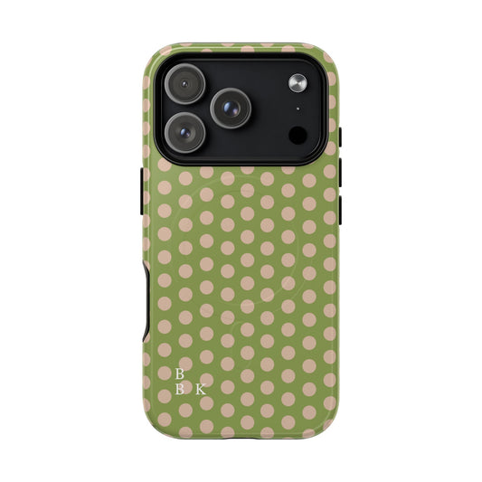 Polka Dot Magnetic Phone Case – Olive Green & Blush Dot Protective Cover