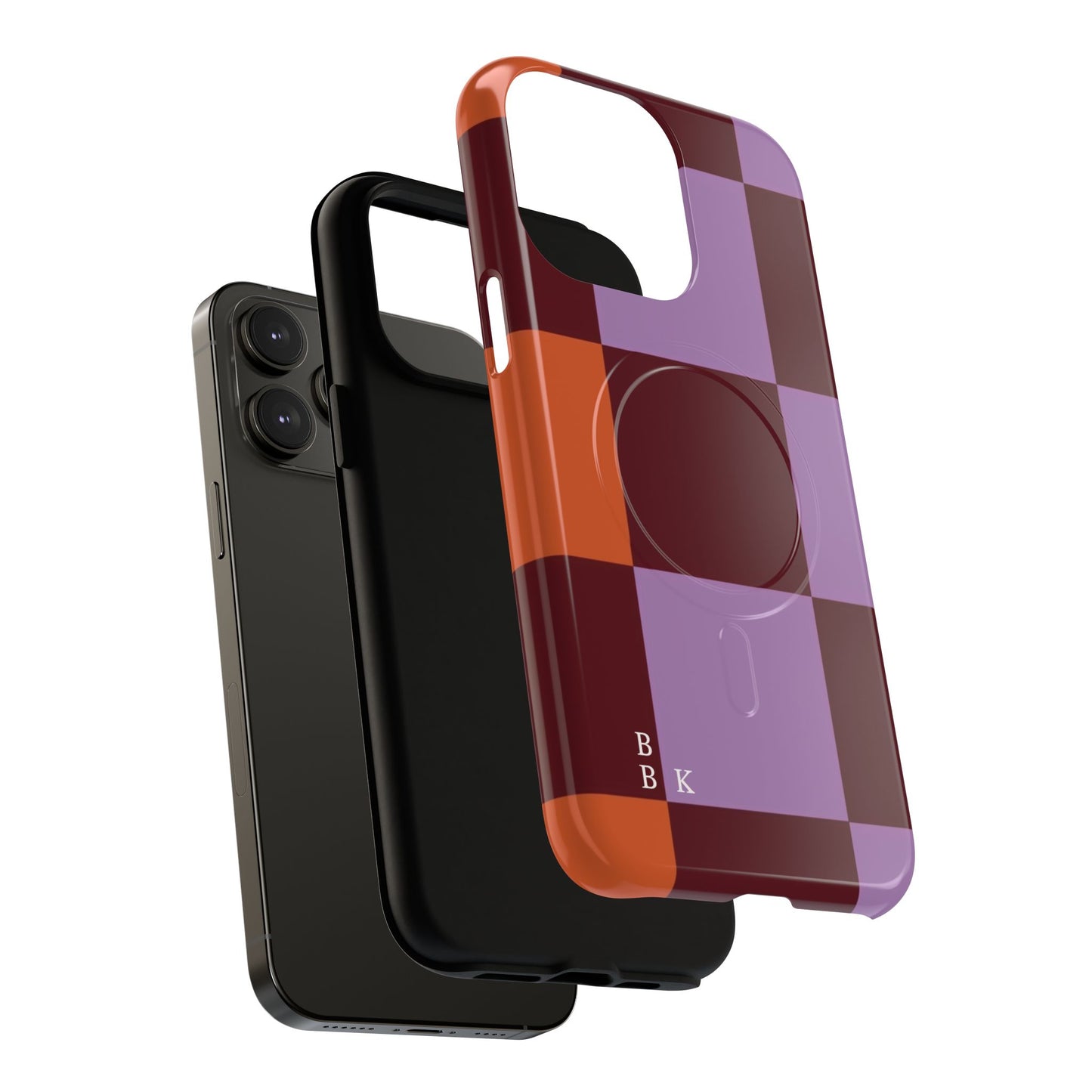 Retro Checker Magnetic Phone Case — Purple & Terracotta Geometric Protection