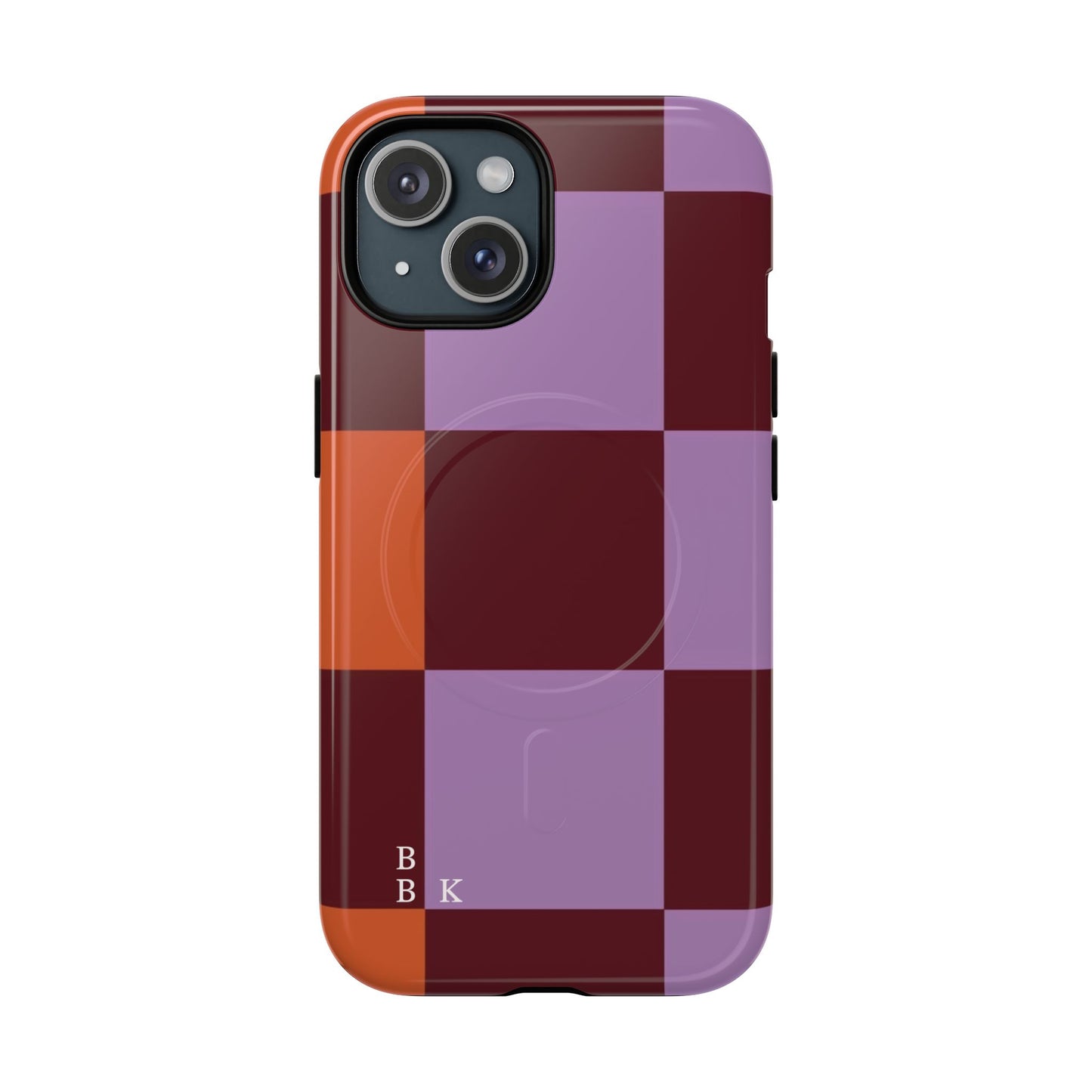 Retro Checker Magnetic Phone Case — Purple & Terracotta Geometric Protection