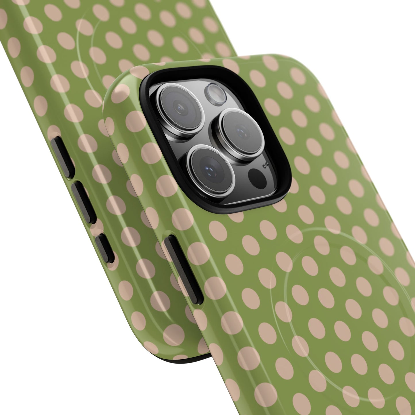 Polka Dot Magnetic Phone Case – Olive Green & Blush Dot Protective Cover