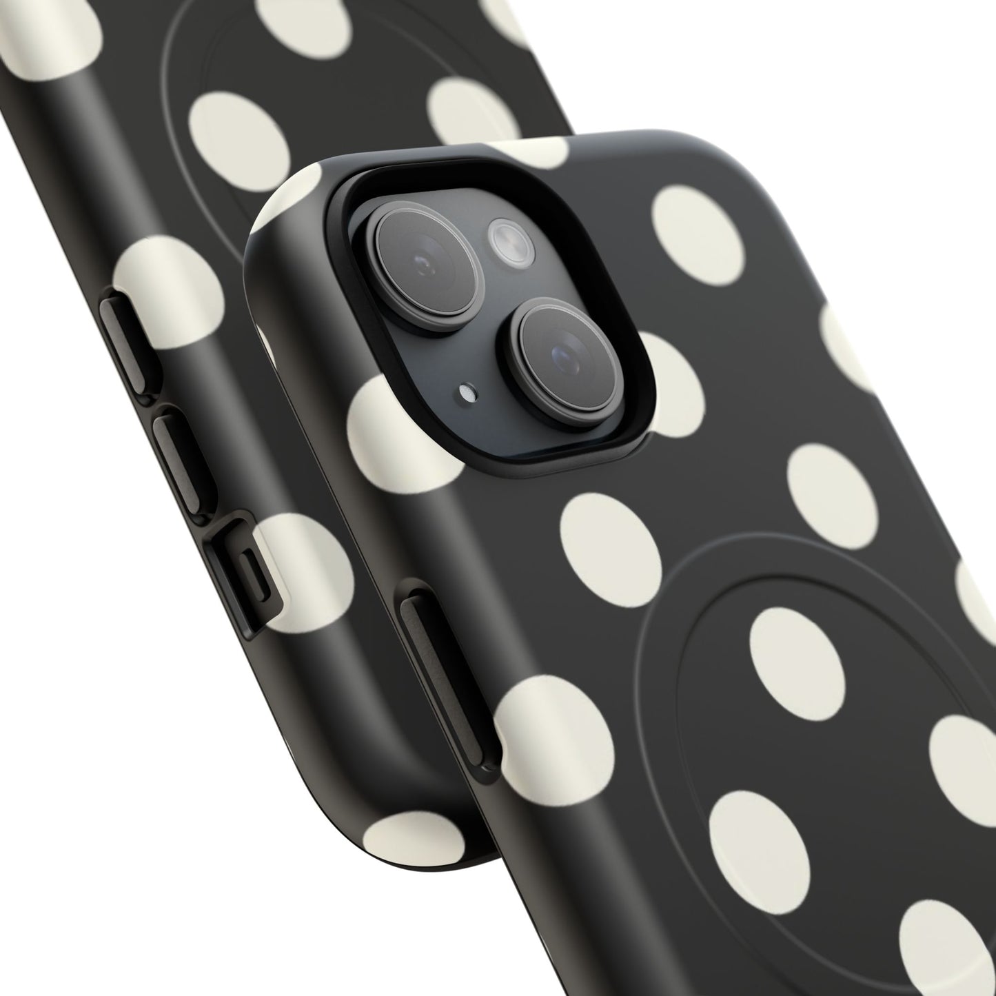 Polka Dot Tough Magnetic Phone Case — Black & White Protective MagSafe Case