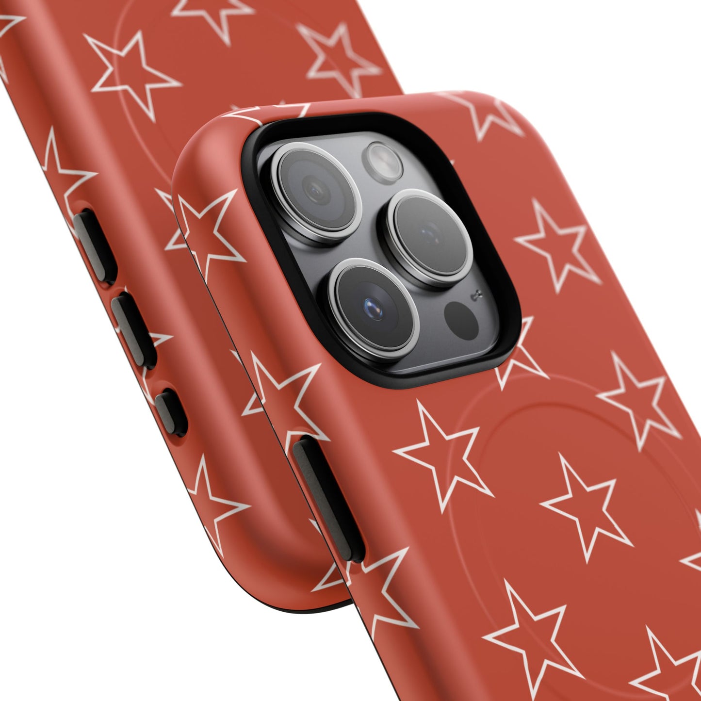 Star Pattern Tough Magnetic Phone Case — Rust Red Protective iPhone Cover