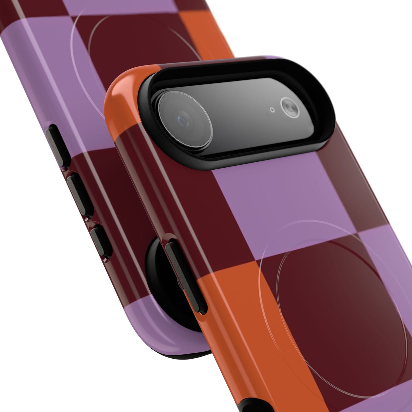 Retro Checker Magnetic Phone Case — Purple & Terracotta Geometric Protection