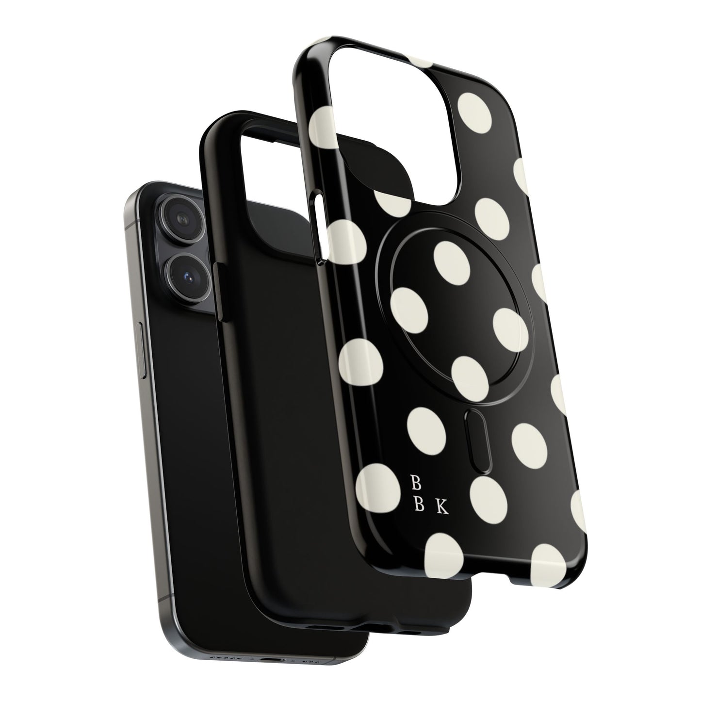 Polka Dot Tough Magnetic Phone Case — Black & White Protective MagSafe Case