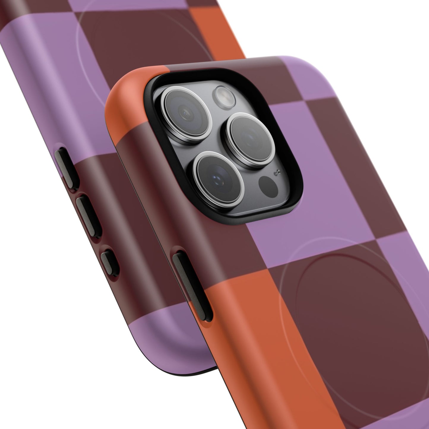 Retro Checker Magnetic Phone Case — Purple & Terracotta Geometric Protection