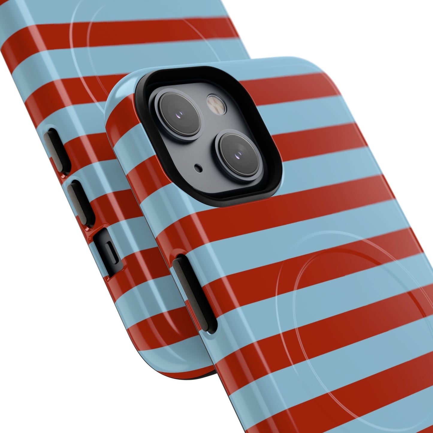 Striped Tough Magnetic Phone Case — Retro Red & Sky Blue