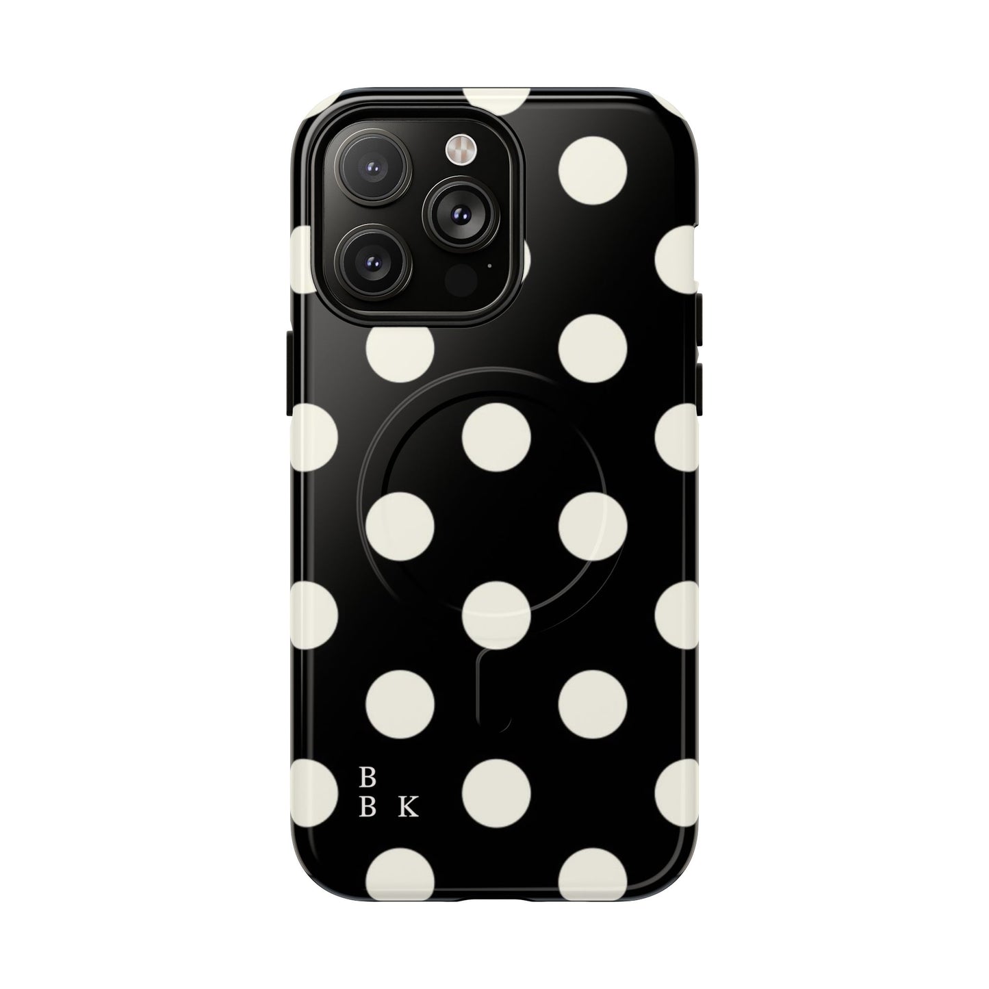 Polka Dot Tough Magnetic Phone Case — Black & White Protective MagSafe Case