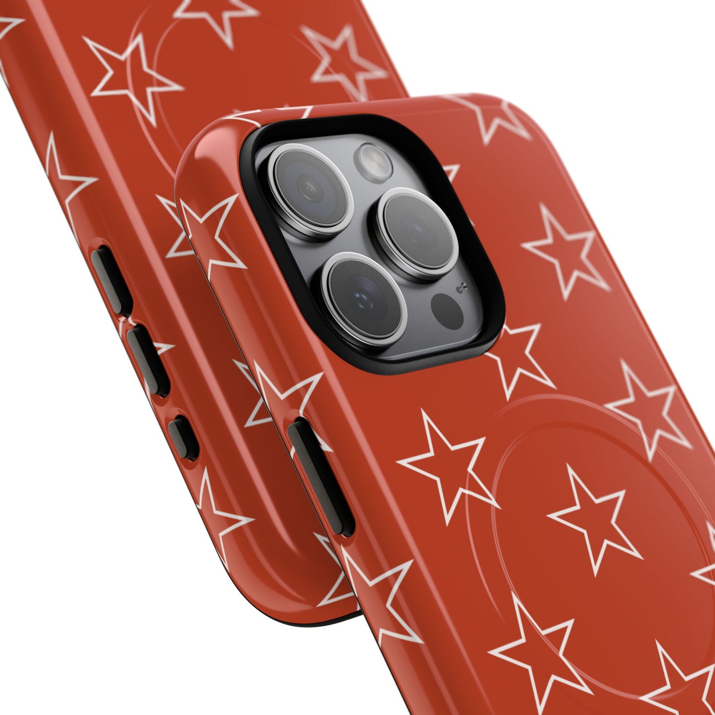 Star Pattern Tough Magnetic Phone Case — Rust Red Protective iPhone Cover