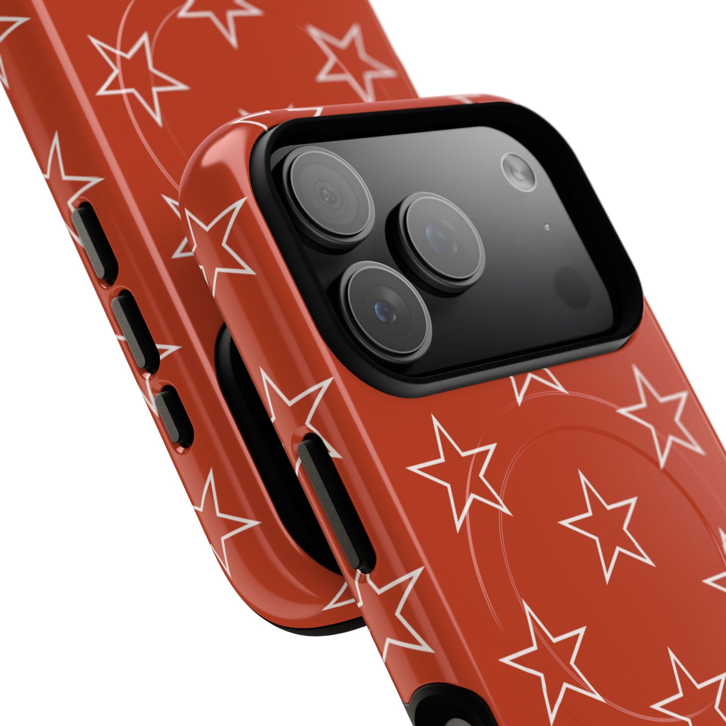 Star Pattern Tough Magnetic Phone Case — Rust Red Protective iPhone Cover