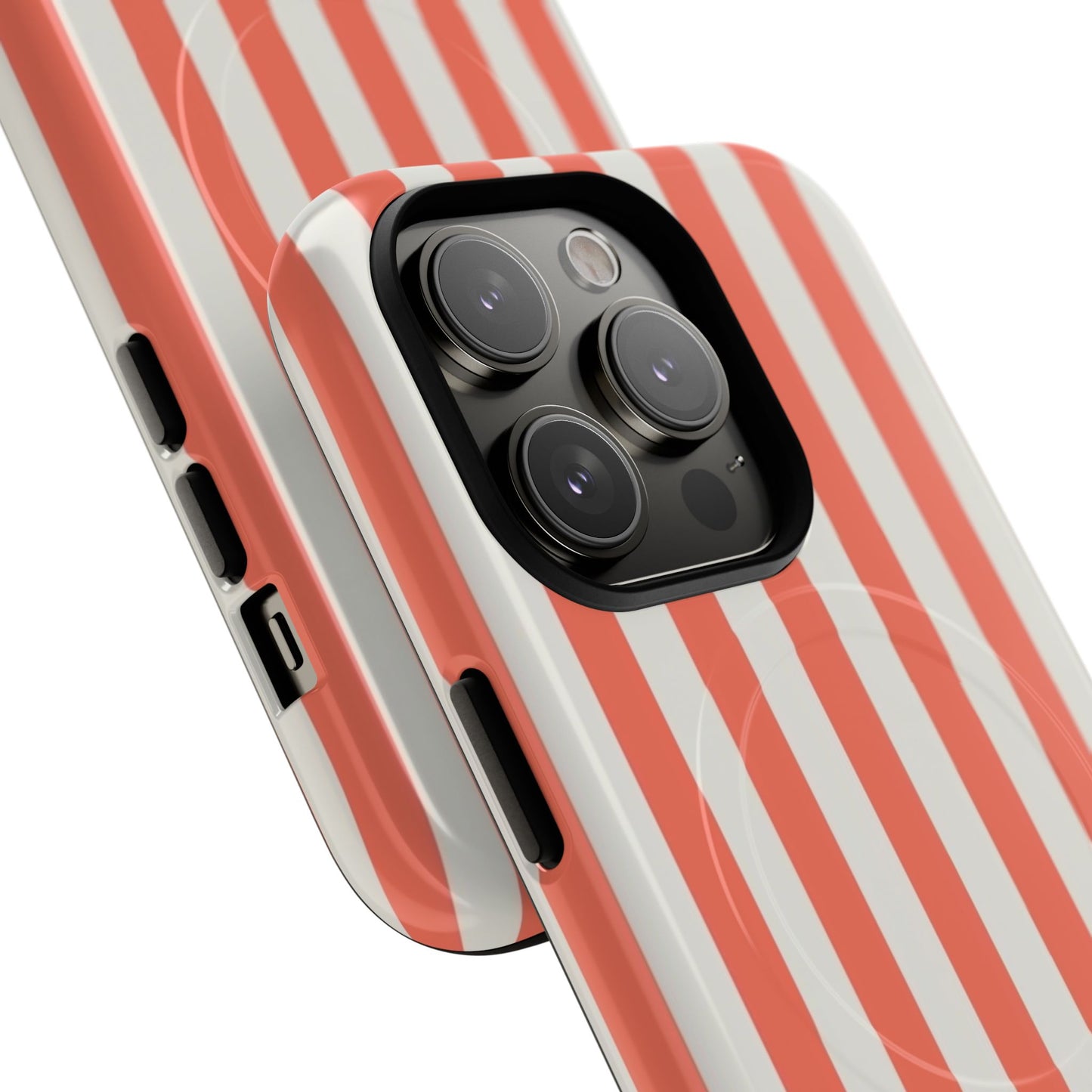 Striped Coral Magnetic Phone Case — Slim Protective Case with Vertical Red-White Stripes