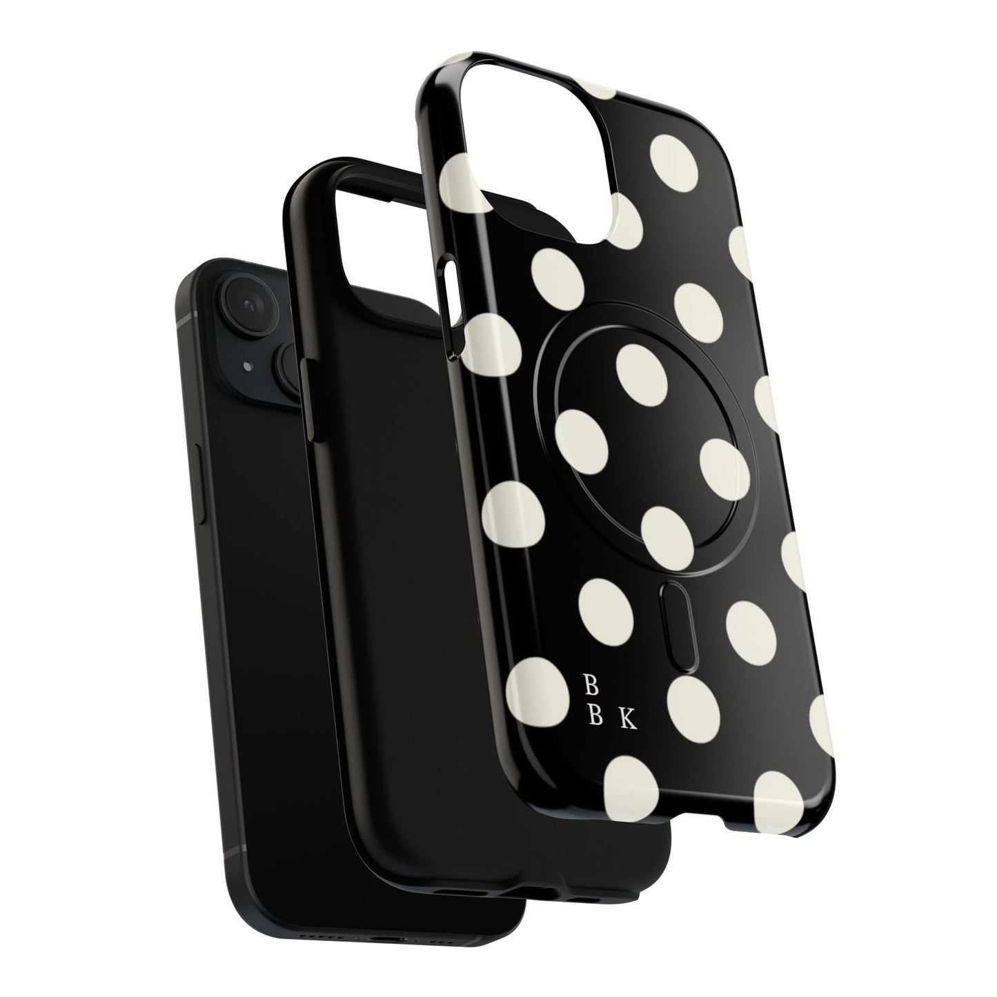 Polka Dot Tough Magnetic Phone Case — Black & White Protective MagSafe Case