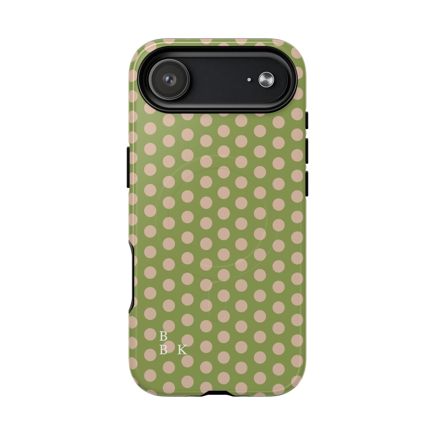 Polka Dot Magnetic Phone Case – Olive Green & Blush Dot Protective Cover