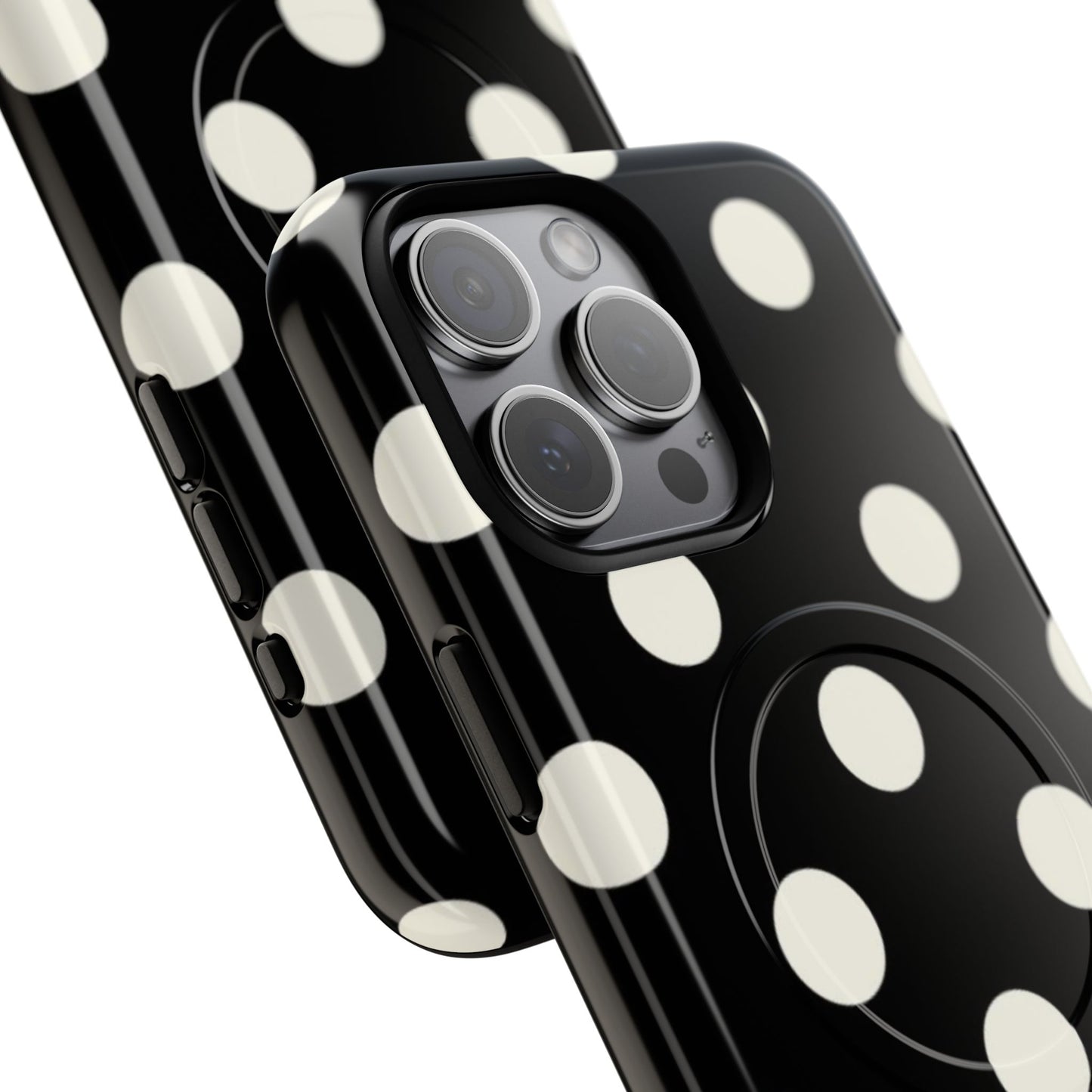 Polka Dot Tough Magnetic Phone Case — Black & White Protective MagSafe Case