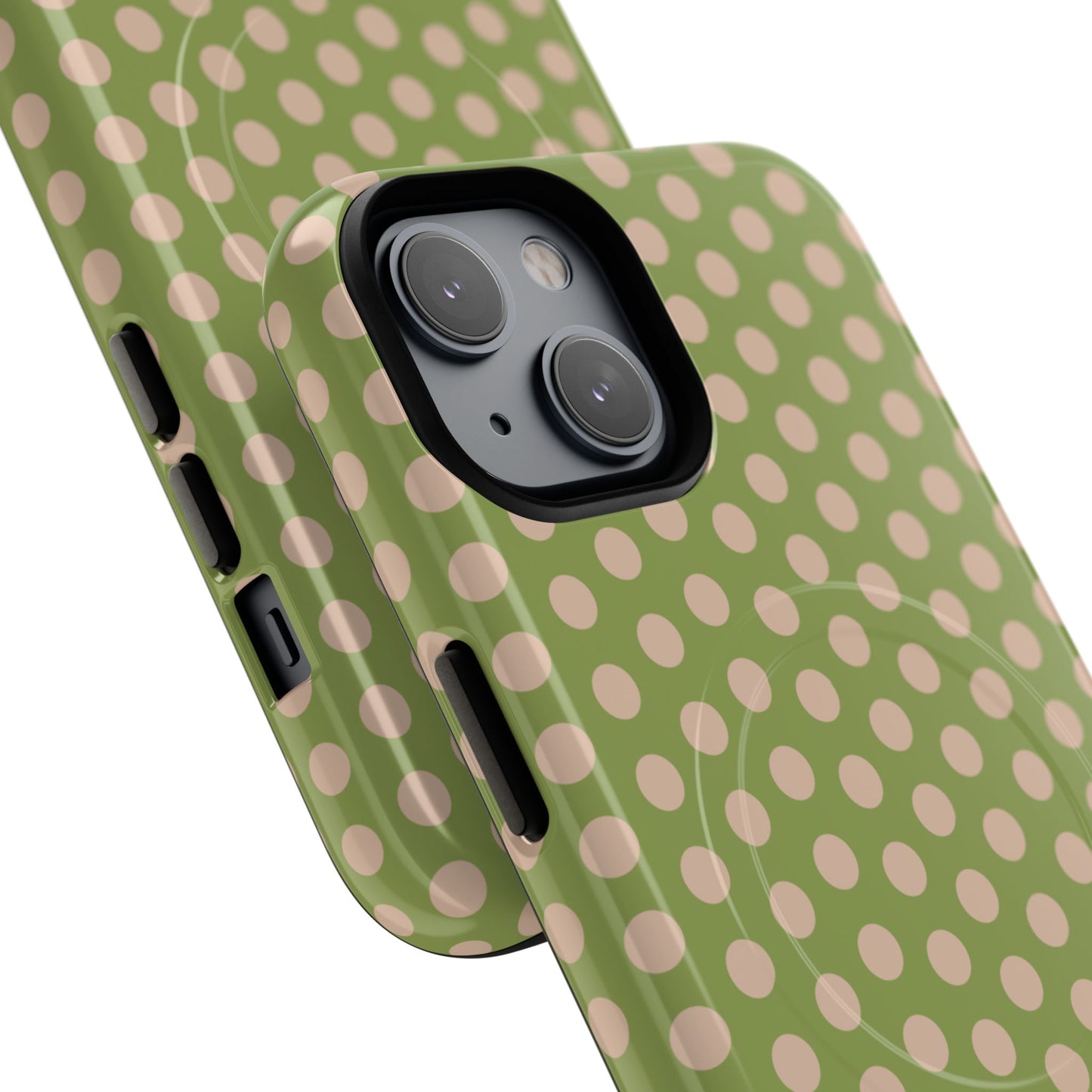 Polka Dot Magnetic Phone Case – Olive Green & Blush Dot Protective Cover
