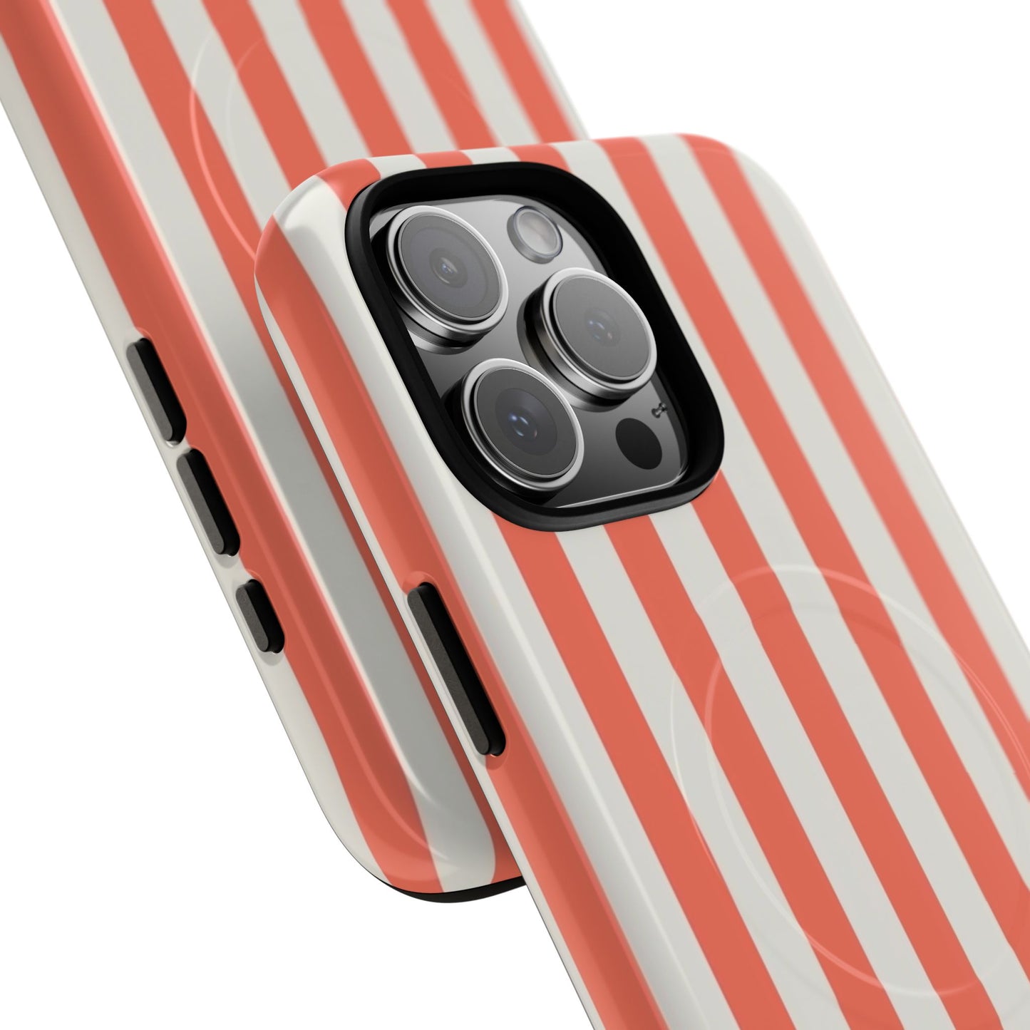 Striped Coral Magnetic Phone Case — Slim Protective Case with Vertical Red-White Stripes