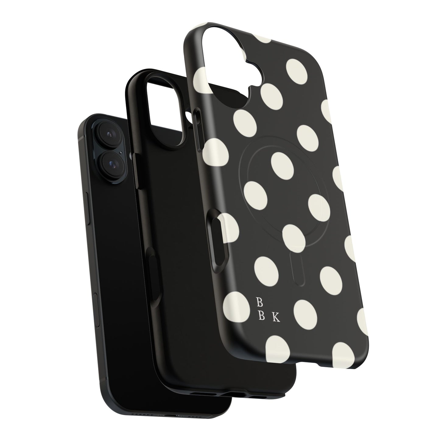 Polka Dot Tough Magnetic Phone Case — Black & White Protective MagSafe Case