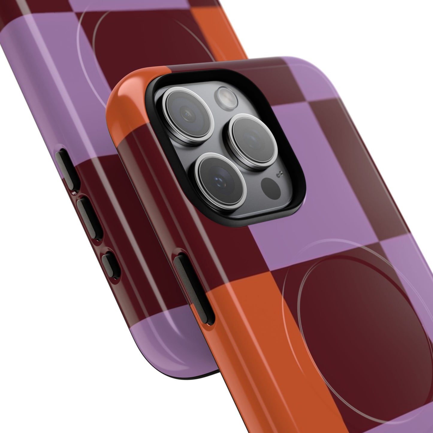 Retro Checker Magnetic Phone Case — Purple & Terracotta Geometric Protection