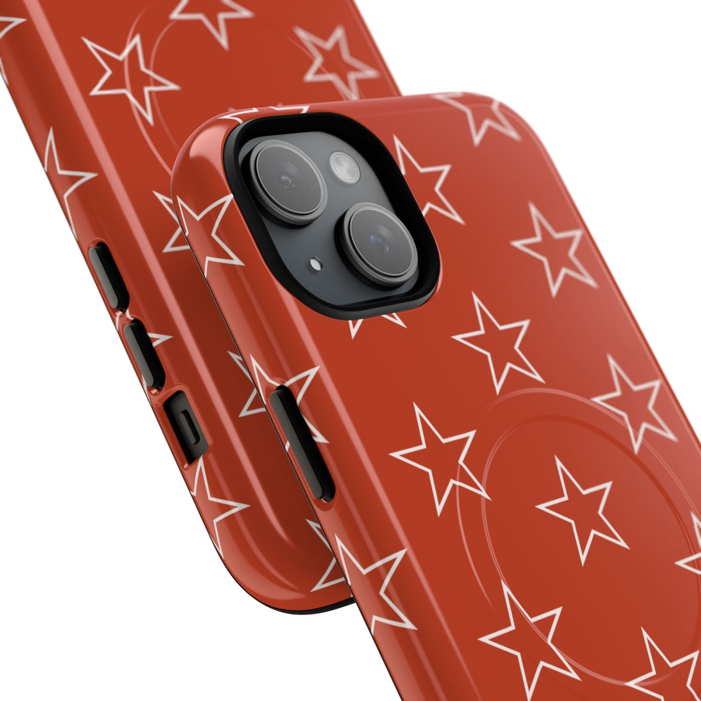 Star Pattern Tough Magnetic Phone Case — Rust Red Protective iPhone Cover