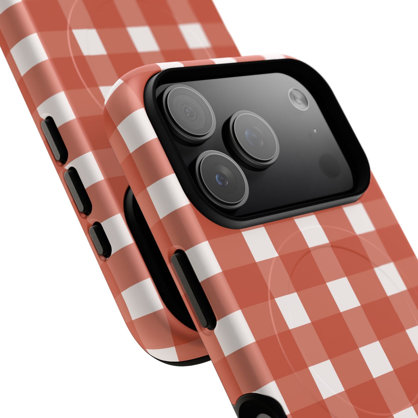 Burnt Orange Gingham Tough Magnetic Phone Case — Plaid Protective iPhone Cover