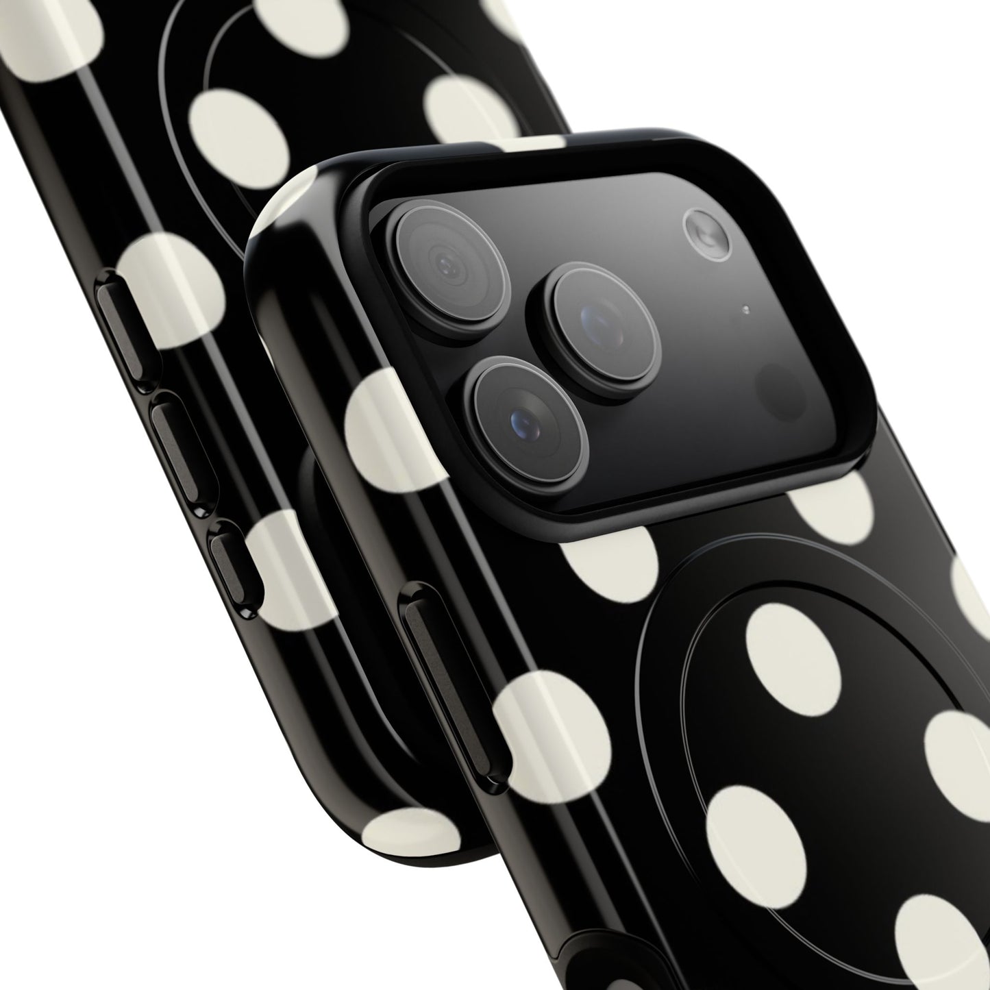 Polka Dot Tough Magnetic Phone Case — Black & White Protective MagSafe Case