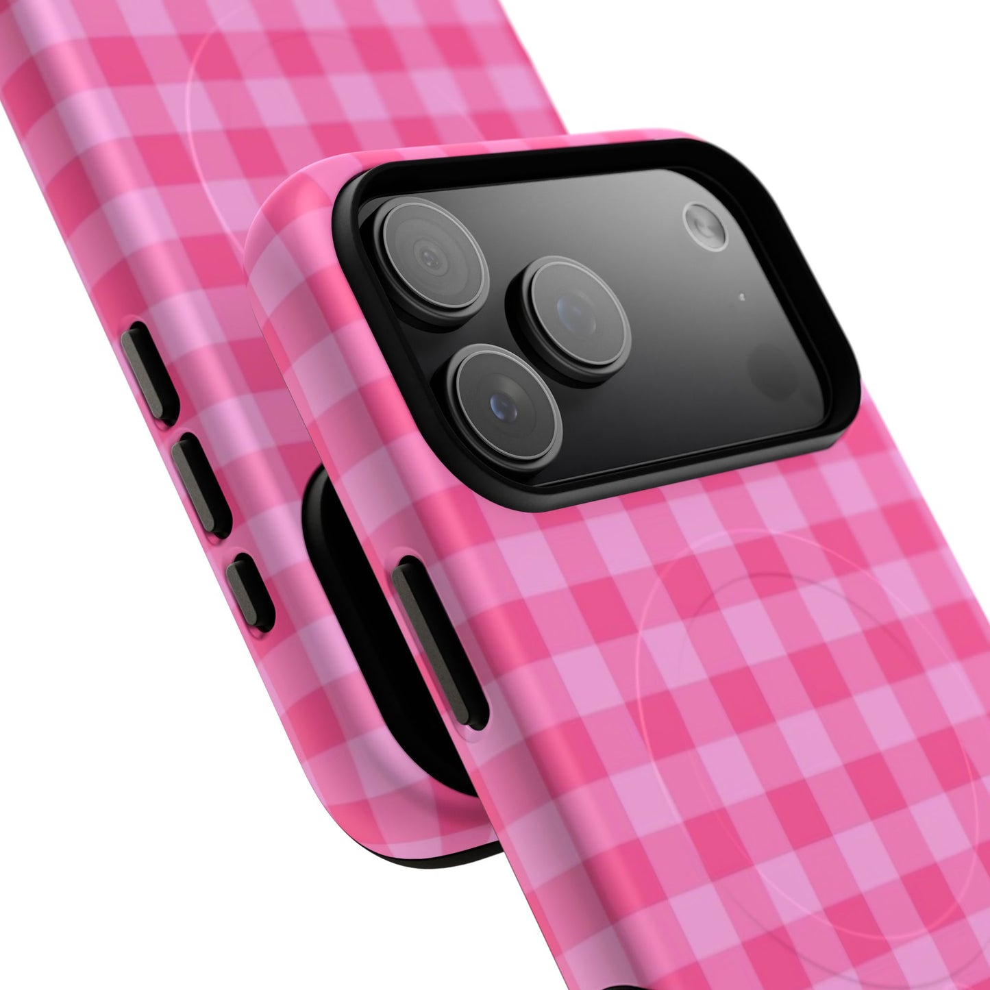 Pink Gingham Tough Magnetic Phone Case – Durable Checkered Design