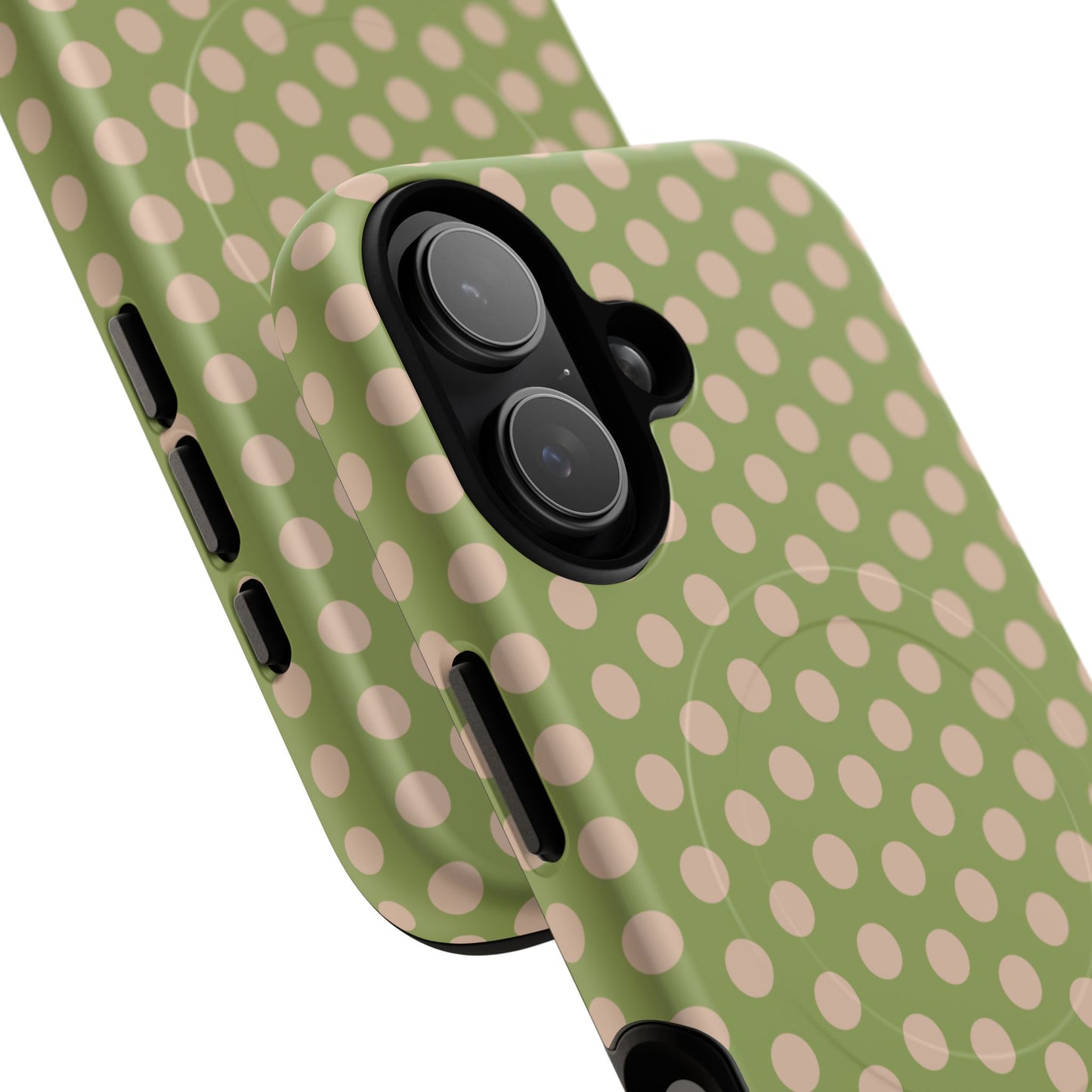 Polka Dot Magnetic Phone Case – Olive Green & Blush Dot Protective Cover