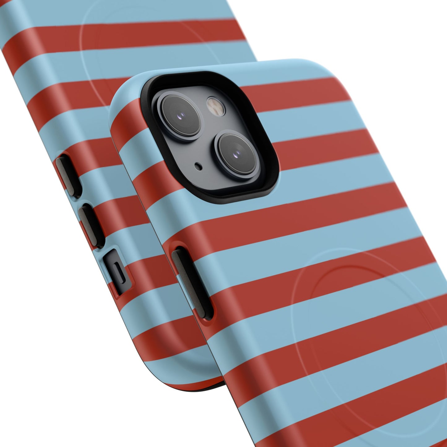 Striped Tough Magnetic Phone Case — Retro Red & Sky Blue