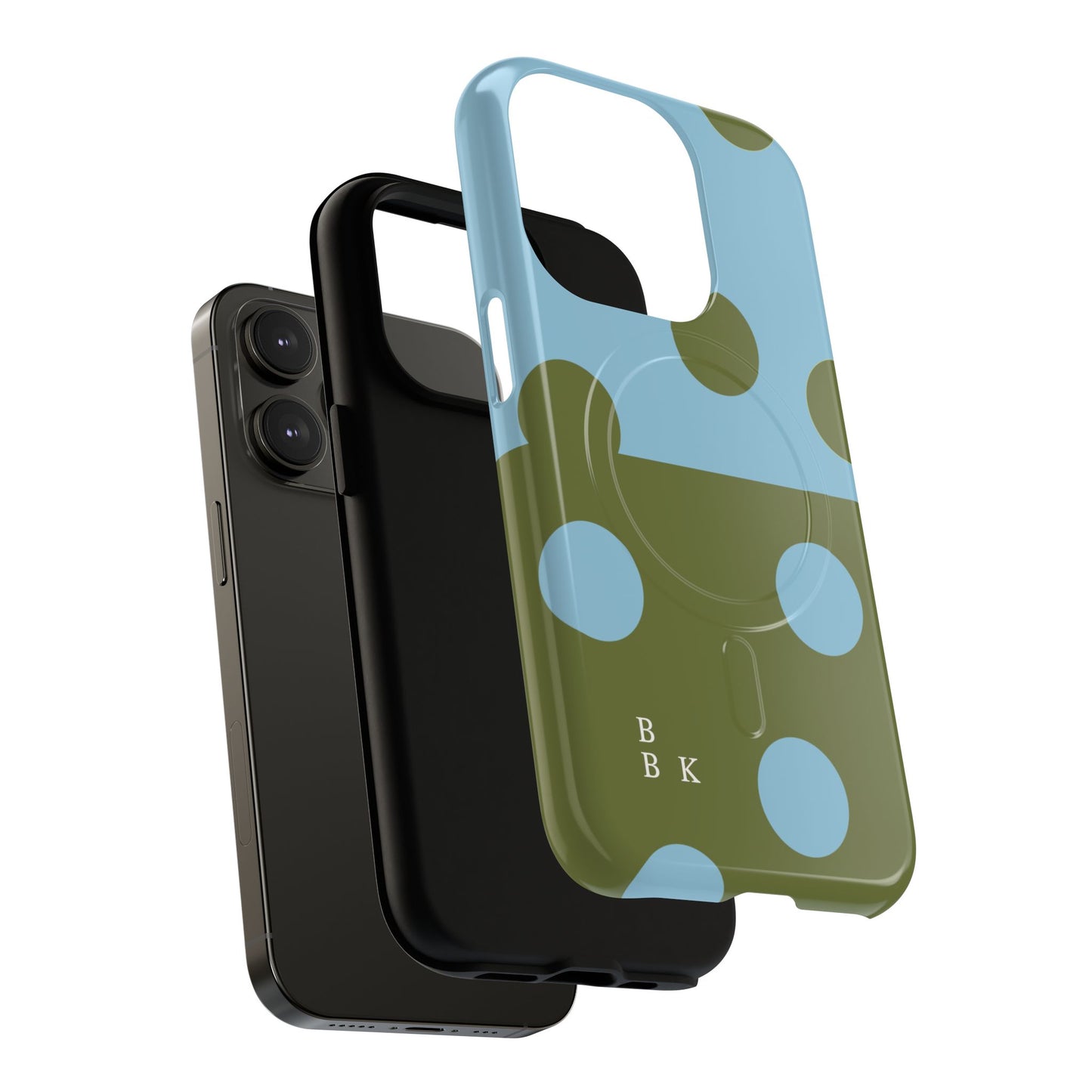 Polka Dot Magnetic Phone Case — Blue & Olive Protective Snap-On Cover