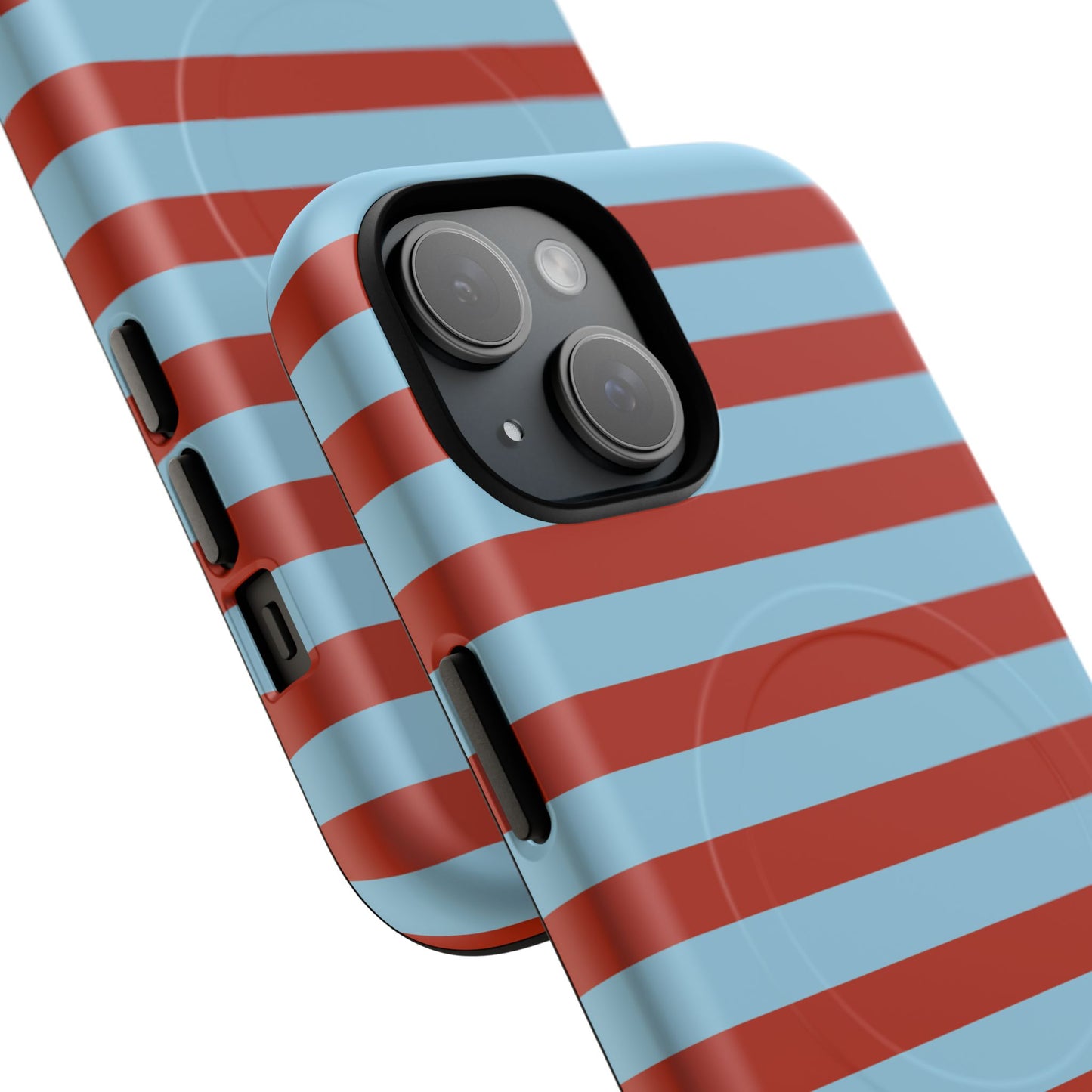 Striped Tough Magnetic Phone Case — Retro Red & Sky Blue