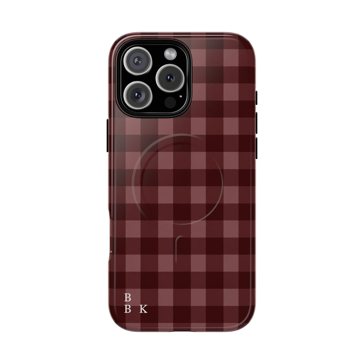 Plaid Magnetic Phone Case — Burgundy Buffalo Check Tough Protective Cover