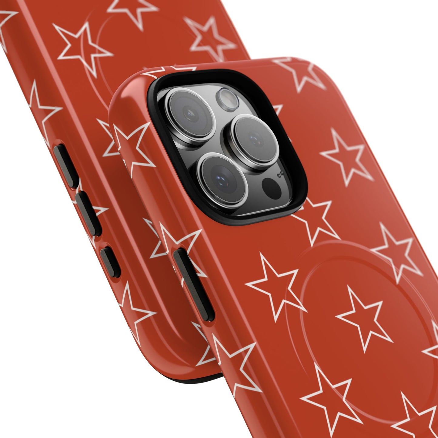 Star Pattern Tough Magnetic Phone Case — Rust Red Protective iPhone Cover