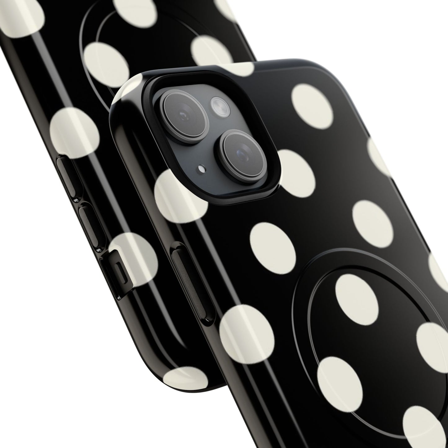 Polka Dot Tough Magnetic Phone Case — Black & White Protective MagSafe Case