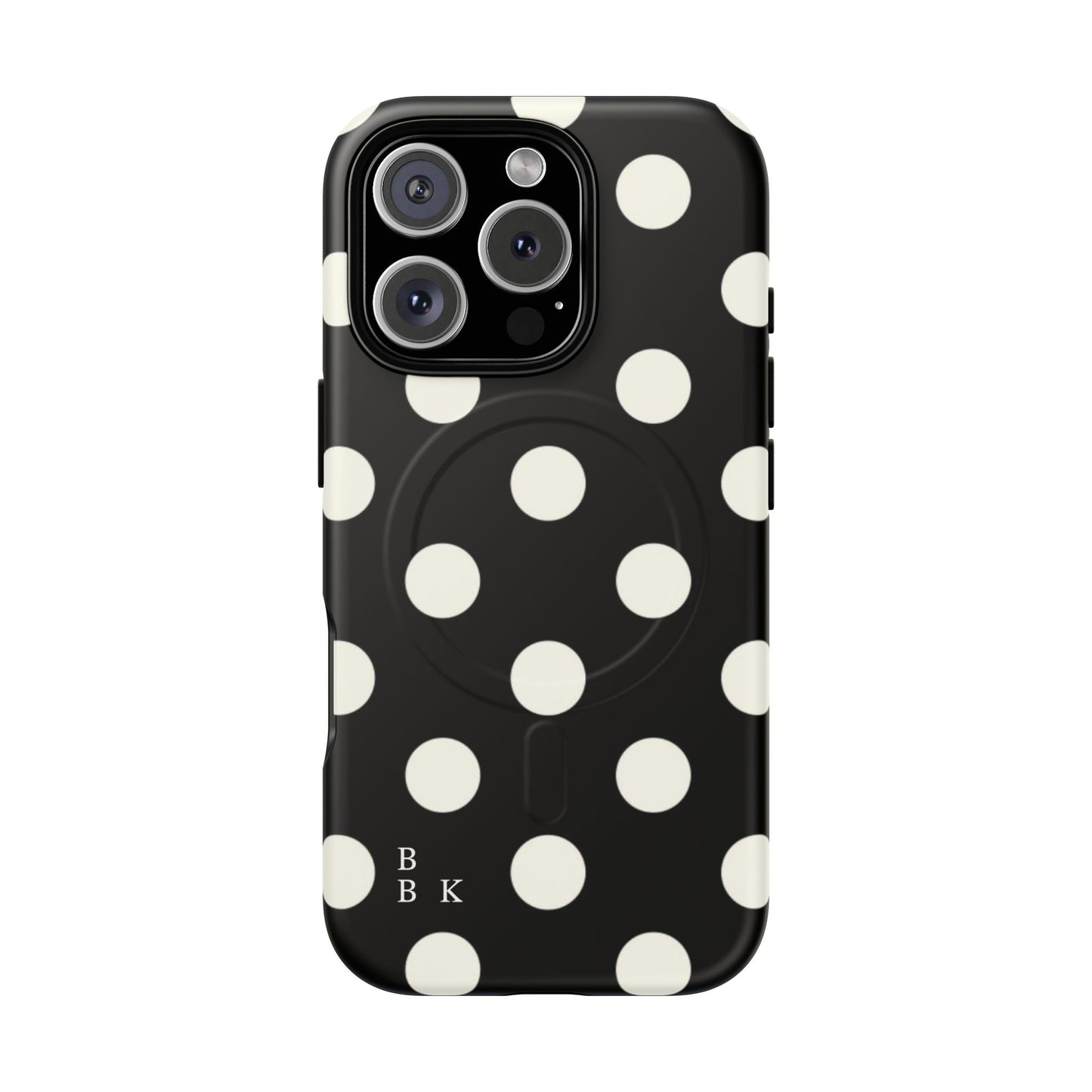 Polka Dot Tough Magnetic Phone Case — Black & White Protective MagSafe Case